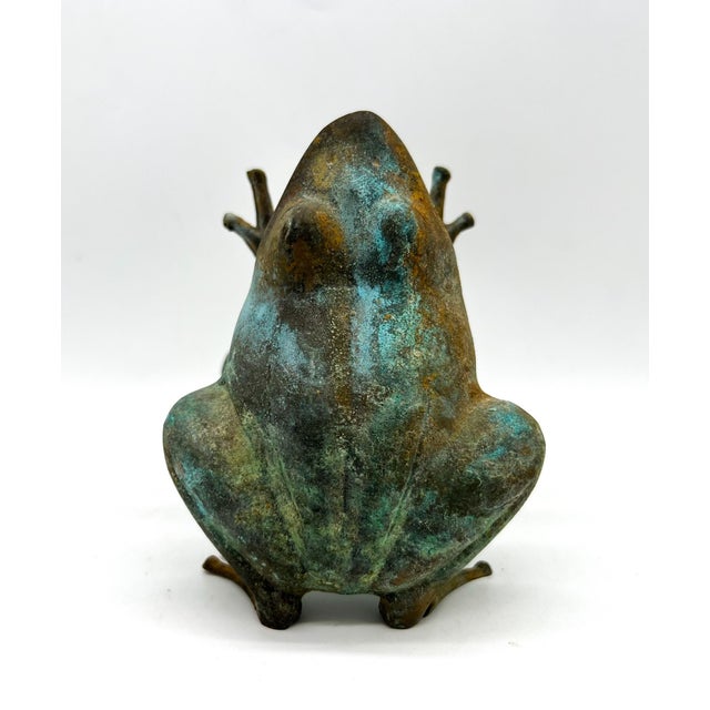Verdigris Vintage Metal Verdigris Frogs “Patty Cake” Figurines – Whimsical Garden Sculptures – Hollywood Regency / Organic Modern For Sale - Image 8 of 11