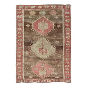 Vintage Turkish Kars Tribal Rug in Earthy Tones With Reds