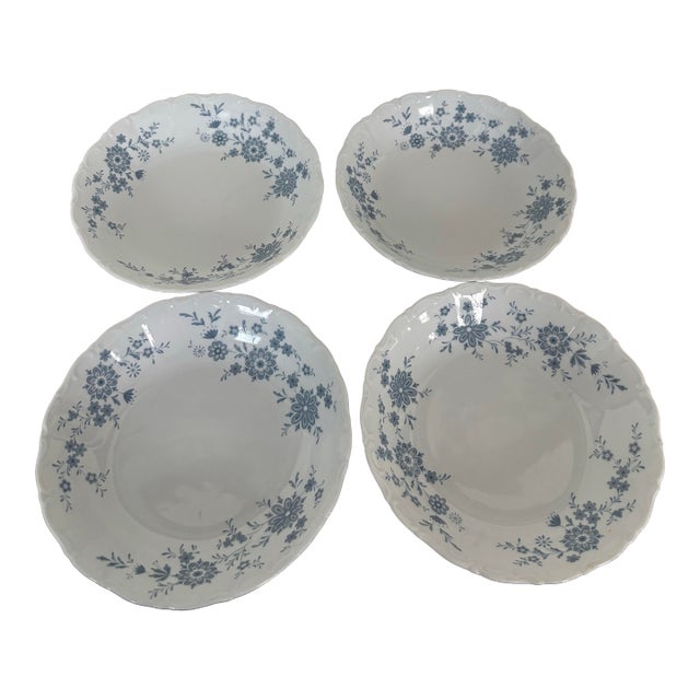 Vintage Bavaraian Blue Christina Porcelain Seltmann Weidenn West German Coupe Bowls- Set of Four For Sale