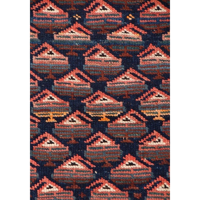Tribal Antique Navy Blue Tribal Geometric Persian Kurd Runner Rug, c. 1900 For Sale - Image 3 of 4