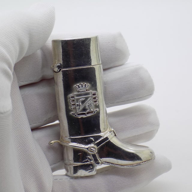 A rare boot shaped match safe box with herald decoration, handcrafted in Italy during the 1960s/1970s. This solid vintage...