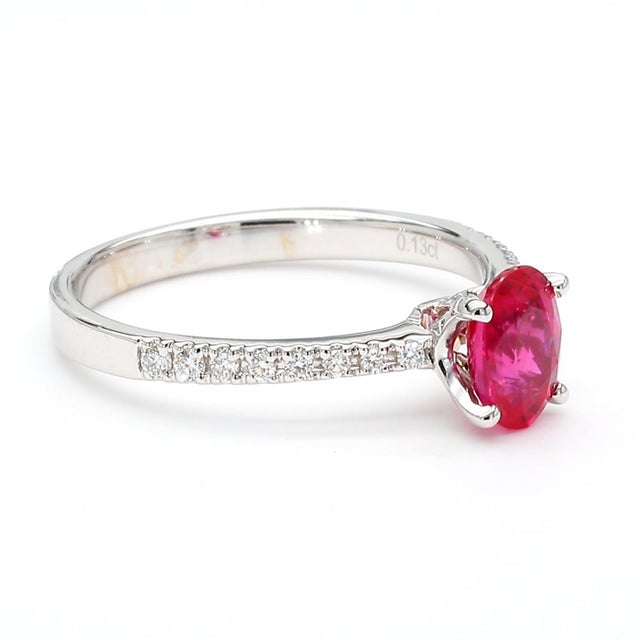 Gia 1.25 Carat Burma Ruby & Pave Diamond 18k White Gold Ring, Size 7 For Sale - Image 12 of 12