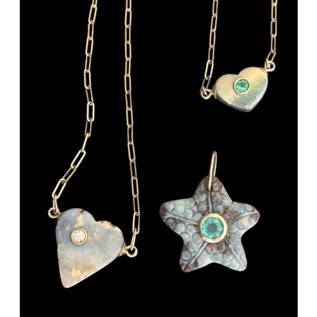 2020s Australian Opal Starfish Pendant With Emerald & 14k Gold For Sale - Image 5 of 6