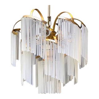 1980s Italian Murano White Milk Glass Waterfall Chandelier For Sale