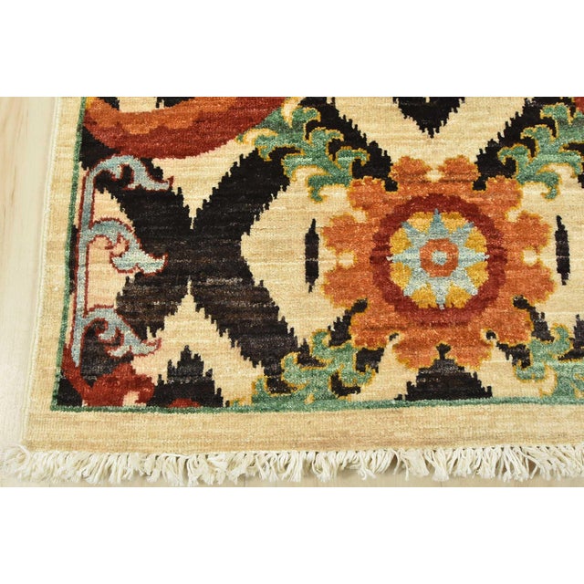 Suzani Runner 5'1'' X 14'1'' Beige Wool Modern Hand-Knotted Oriental Rug For Sale - Image 10 of 12
