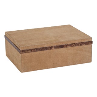 Chelia Suede Decorative Box with Burlwood Trim, Large For Sale