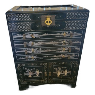 Mid 20th Century Black Lacquer Asian Cabinet For Sale