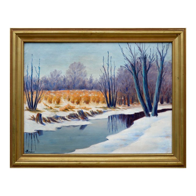 The Winter Pond Mid Century Landscape by h.a. Brown For Sale