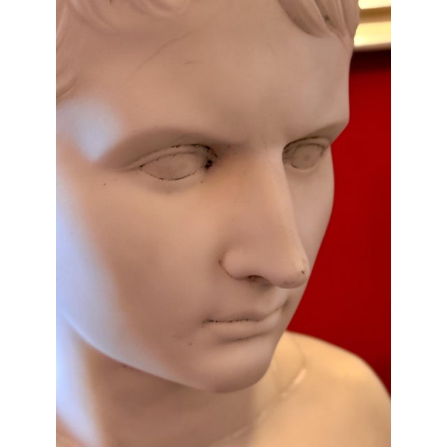 White GRAND TOUR OCTAVIAN AUGUSTUS Antique 18th-19th C. Portrait Bust CARRARA MARBLE For Sale - Image 8 of 18