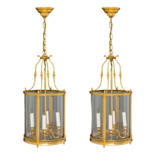 Regency Style Gilt Brass Hanging Lanterns, Pair For Sale