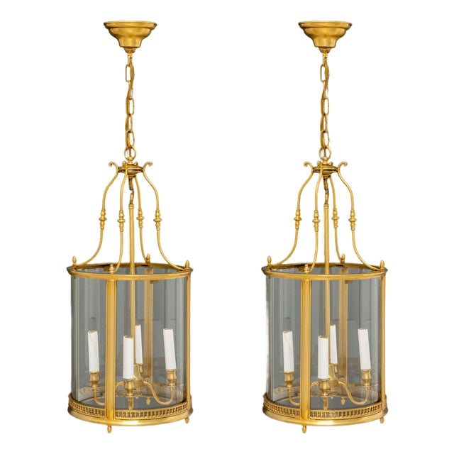 Regency Style Gilt Brass Hanging Lanterns, Pair For Sale