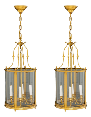 Regency Style Gilt Brass Hanging Lanterns, Pair