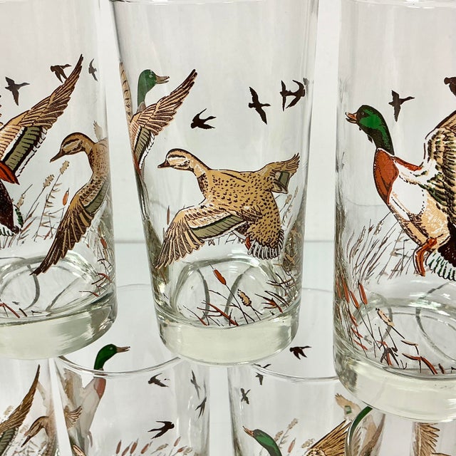 Glass Mid-Century Rustic Americana Libbey Mallard Duck Tumblers - Set of 8, Thanksgiving. For Sale - Image 7 of 12