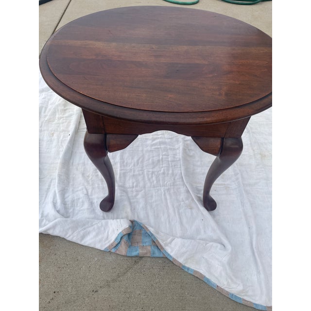 Wood Queen Anne Style Oval Side Table With Drawer For Sale - Image 7 of 12