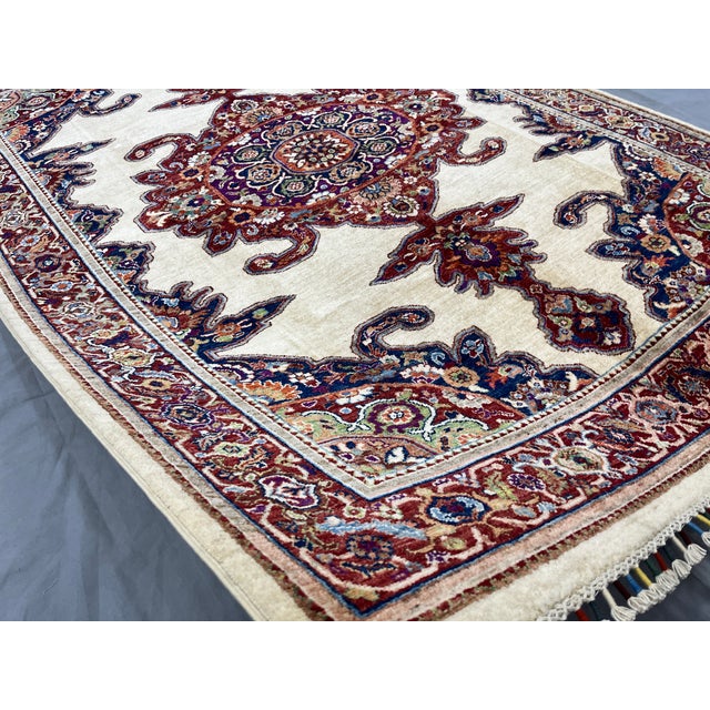 Beige & Red Persian-Style Medallion Wool Rug, Natural Dyes, 5'10" X 8'5" For Sale - Image 14 of 16