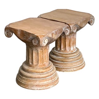 Vintage Corinthian Column Pedestal Low Stools - A Pair For Sale