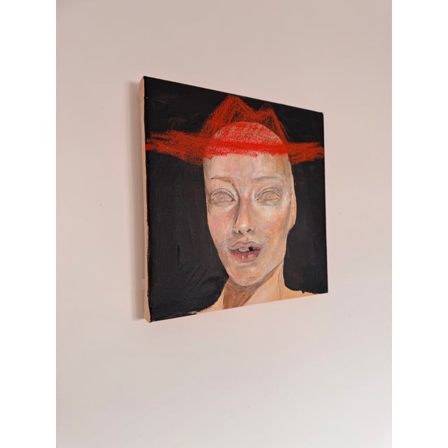 Original Art Portrait Painting by 12x12 Inches, Contemporary Figurative Art, Expressive Female Face Wall Art, Modern Home Decor For Sale - Image 4 of 4