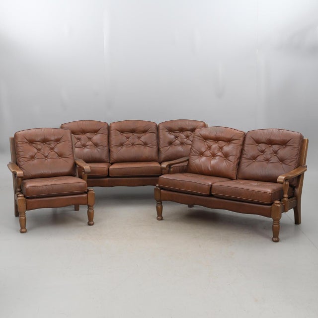 Vintage Three-Piece Sofa Set in Leather, 1980, Set of 3 For Sale - Image 12 of 12
