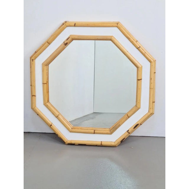 Vintage Bamboo octagon wall mirror Boho octagonal 60s Italian Riviera Octagonal mirror with thick bamboo frame, Italy,...