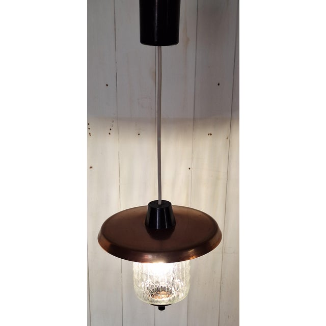 Mid-Century Modern Mid-Century Modern German Hanging Lamp with Clear Relief Glass Shade, 1960s For Sale - Image 3 of 7