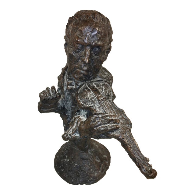 1950s Metal Bust Sculpture of a Violinist For Sale