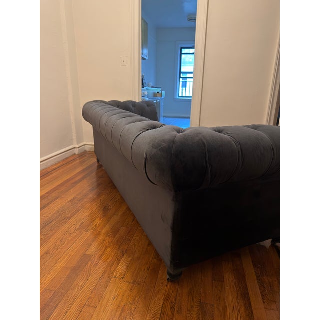 Black Velvet Timothy Oulton Serpentine Chesterfield, 3 Seater, Sculptural Designer Sofa For Sale - Image 10 of 11