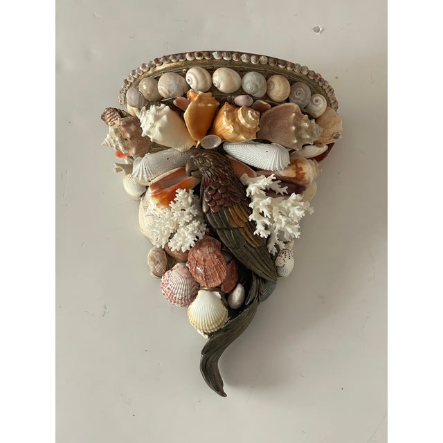 Shell 1970s Fabulous Sea Shell Encrusted Wall Bracket With Parrot For Sale - Image 7 of 9