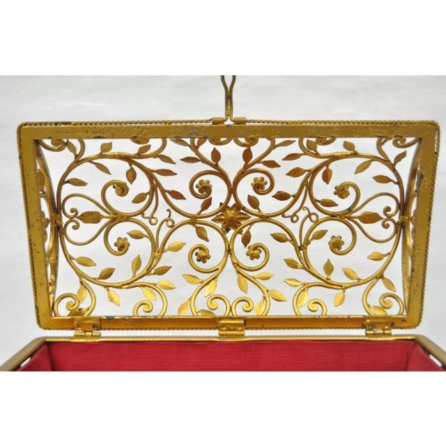 Gold Late 20th Century Vintage Hollywood Regency Style Gold Gilt Metal Red Jewelry Trinket Storage Box For Sale - Image 8 of 12