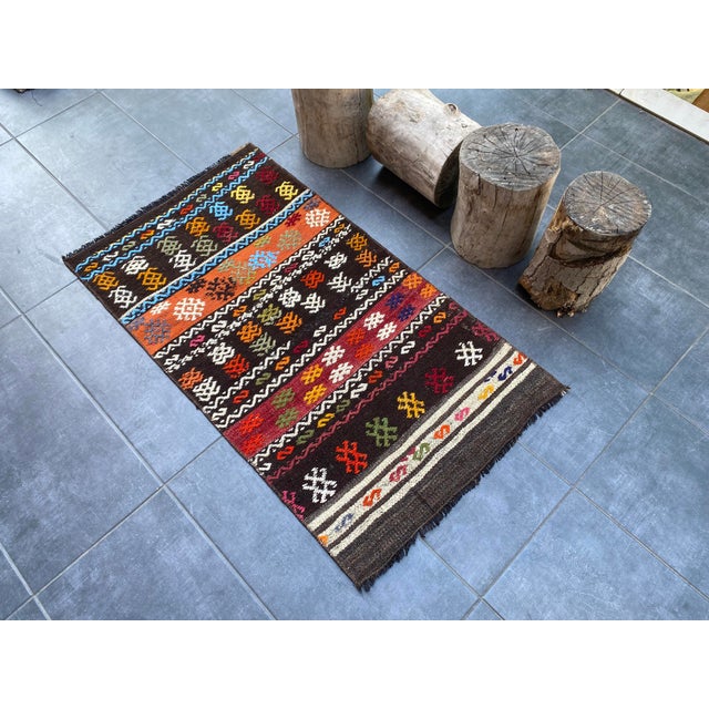 Textile Vintage Flower Pattern Kurdish Kilim Rug For Sale - Image 7 of 10
