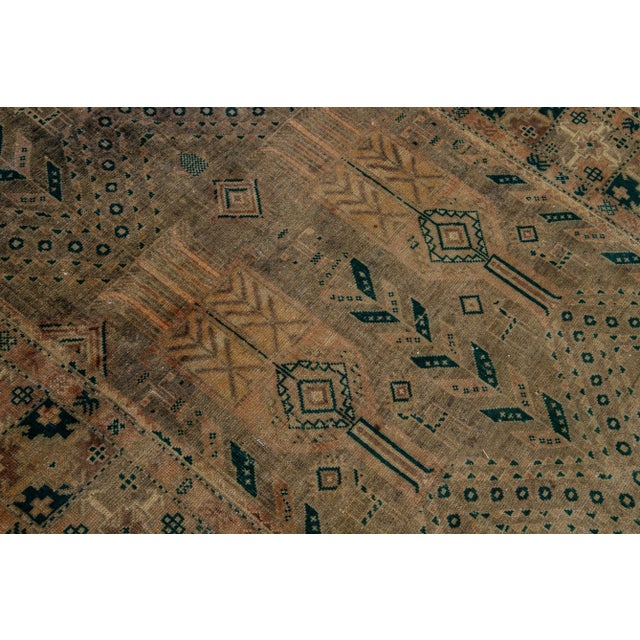 Textile Vintage Distressed Brown Handmade Geometric Wool Runner For Sale - Image 7 of 8