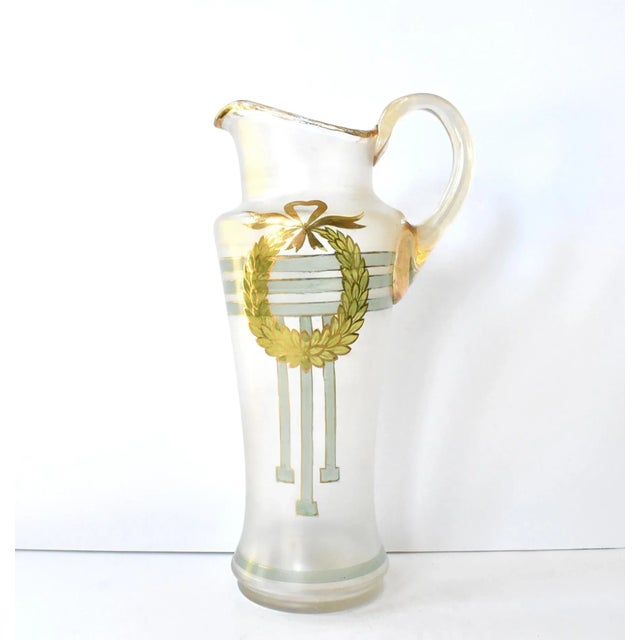 Neoclassical Antique Hand-Painted Neoclassical Wreath Pitcher and Glasses - Set of 3 For Sale - Image 3 of 9