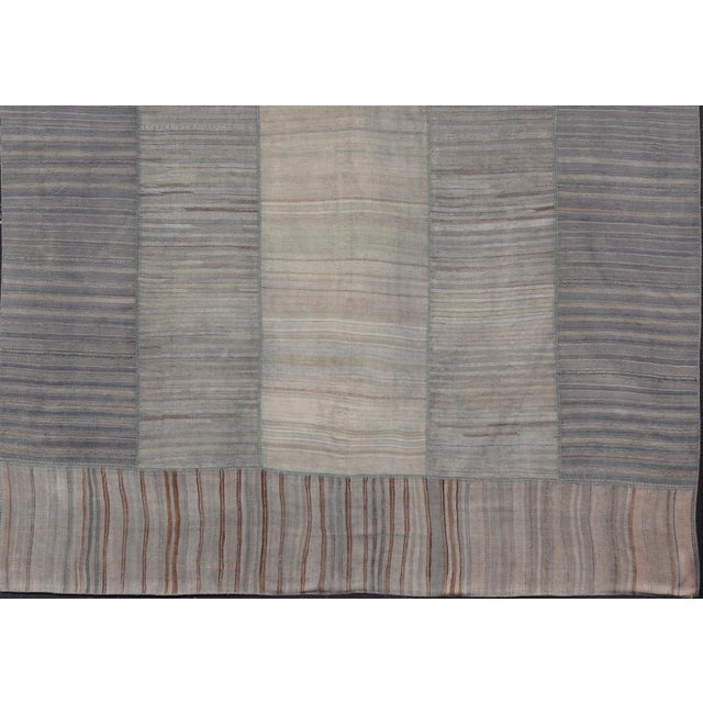 Traditional Vintage Turkish Kilim Rug With Striped Patterns in Muted Tones 13'2 X 16'0 For Sale - Image 3 of 14