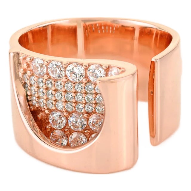 Carat&Her Striking Sterling Silver Wide Band Wrap Ring With Cz Accents – Size 6 For Sale