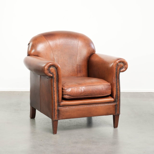 Vintage Sheepskin Armchair with Decorative Nails For Sale - Image 13 of 13