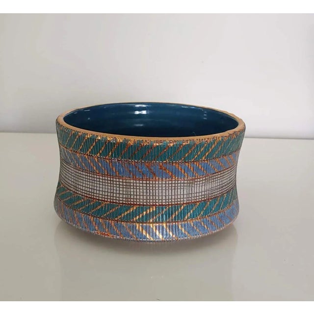 Mid-Century Modern 1960s Bitossi Sgraffito Teal Lavender Bowl For Sale - Image 3 of 10