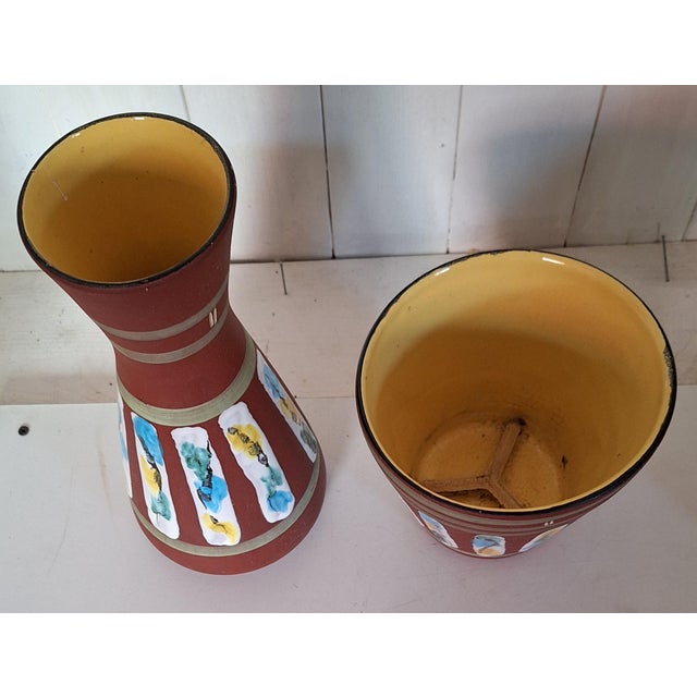 Mid-Century Modern Mid-Century Ceramic Set with Colored Glaze Inlets from Bay-Keramik, 1960s, Set of 2 For Sale - Image 3 of 6