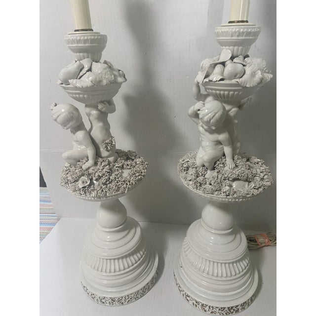 French Neoclassical Blanc-De-Chine Porcelain Cherub Style Lamp a Pair For Sale - Image 9 of 12