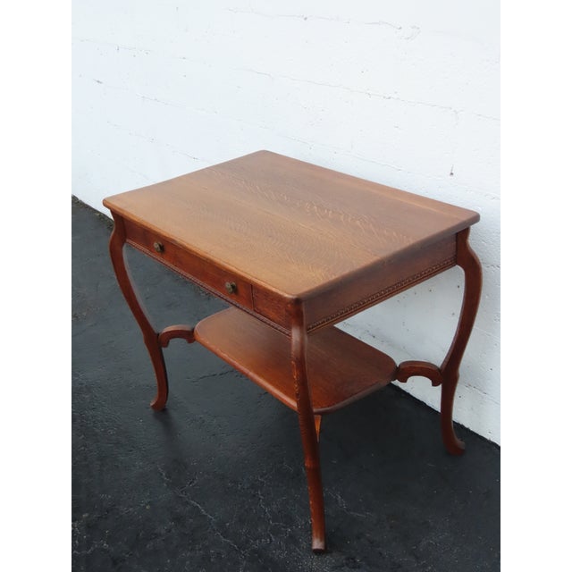 Traditional Early 1900s Tiger Oak Writing Office Desk Console Table 6675 For Sale - Image 3 of 15
