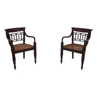 Pair of Cane Seat Mahogany Armchairs For Sale
