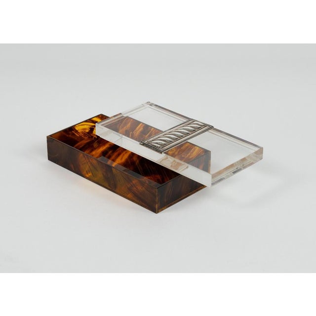 Tortoiseshell Acrylic Glass and Silver Box in the style of Christian Dior, Italy, 1980s For Sale - Image 12 of 17