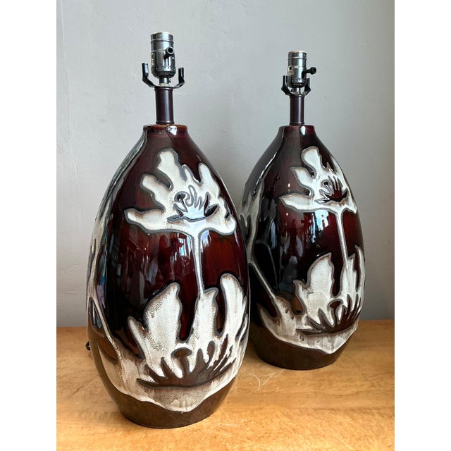 Vintage Floral Ceramic Table Lamps - Pair For Sale In West Palm - Image 6 of 13
