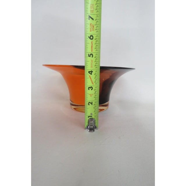 1990s Teleflora Hand Blown Tri Color Florist Bowl Orange Amber Purple Art Glass 4859b For Sale - Image 5 of 10