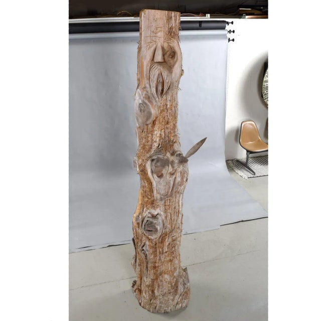 105" Tall Hand Carved Figural Wood Spirit Animals Tree Trunk Totem Sculpture For Sale - Image 11 of 18