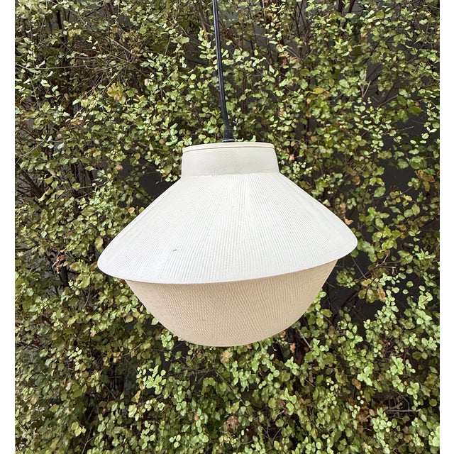 Organic Modern Sculptural Ceramic Gubbio Pendant Lights by Miri Mara – Ribbed Stoneware, California Studio - Unused Pair For Sale - Image 9 of 10