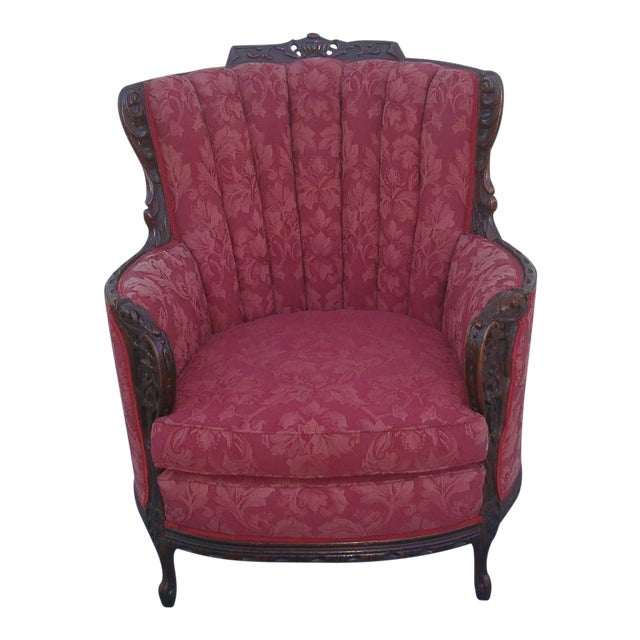 Burgundy Hand Carved Wingback Chair Chairish