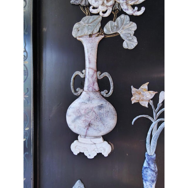 1900s Chinese Six-Panel Carved Hardstone Lacquered Coromandel Screen For Sale - Image 17 of 18