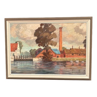 Helge Andersson, Coastal Village, 1965, Oil on Panel, Framed For Sale