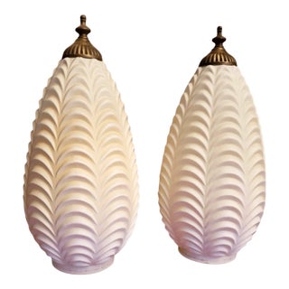 Mid Century White Ruffled Drapery Light Shades Frosted Hollywood Regency - a Pair For Sale