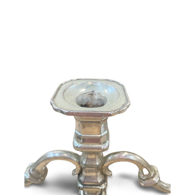 Metal Vintage German Silver-Plated Metal Candleholders, 1960, Set of 2 For Sale - Image 7 of 17