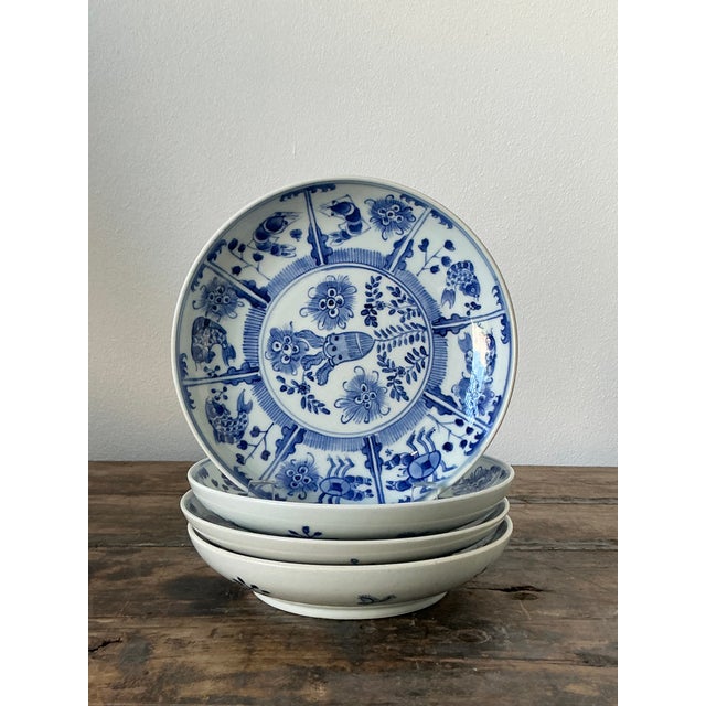 Chinoiserie Vintage Asian Floral Glazed Ceramic Plates - Set of 4 For Sale - Image 3 of 12